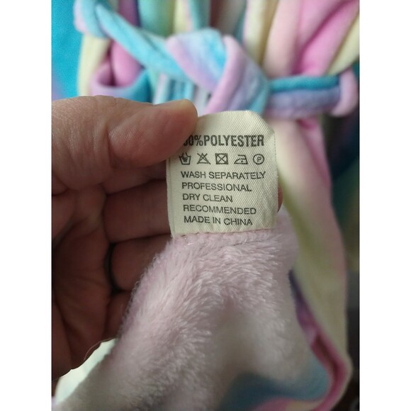 Rongtai Woman L Rainbow Unicorn Plush Pocket Long Robe Long Sleeve Casual Lounge - Picture 7 of 8